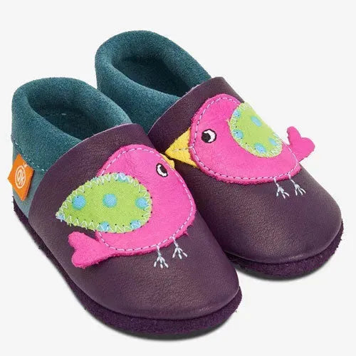 Orangenkinder Birdie de Vogel Leer Babyslofjes - Tiny Giggles