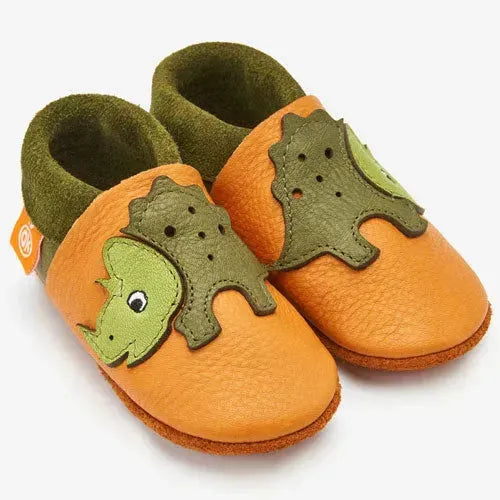 Orangenkinder Trixie de Triceratops Leer Babyslofjes - Tiny Giggles