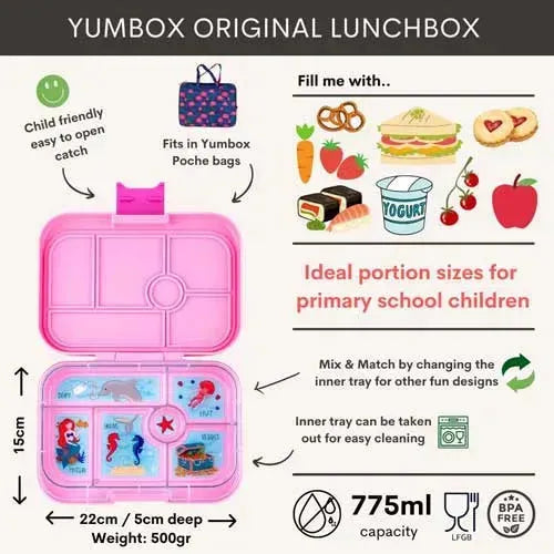 Yumbox Original Bento 6 Vakken Mermaid Power Pink - Tiny Giggles