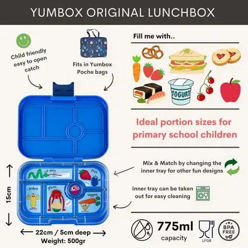 Yumbox Original Bento 6 Vakken Funny Monsters Surf Blue - Tiny Giggles