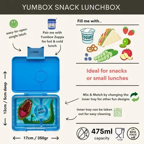 Yumbox Snacks 3 Vakken Dinosaur Surf Blue - Tiny Giggles