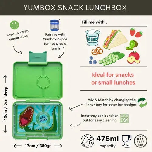 Yumbox Snacks 3 Vakken Dinosaur Jurassic Green - Tiny Giggles