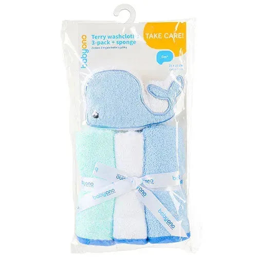 Babyono Blauw Wasdoekjes 3 Stuks + Spons - Tiny Giggles