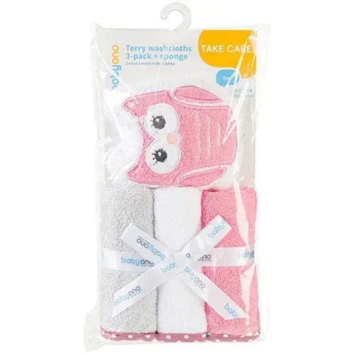 Babyono Roze Wasdoekjes 3 Stuks + Spons - Tiny Giggles