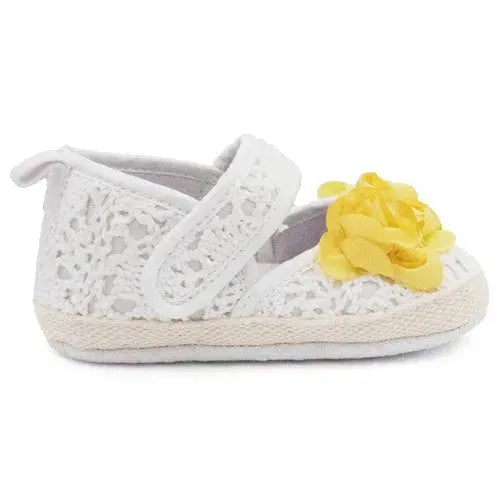 Baby schoenen wit met gele bloem - Tiny Giggles