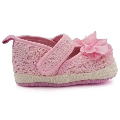 Baby schoenen roze met roze bloem - Tiny Giggles