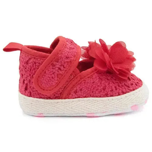 Baby schoenen rood met rode bloem - Tiny Giggles