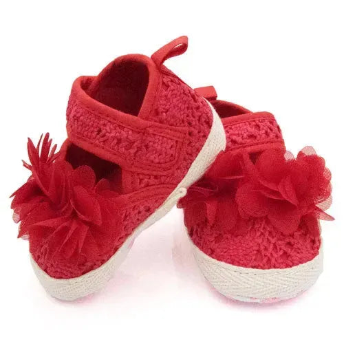 Baby schoenen rood met rode bloem - Tiny Giggles