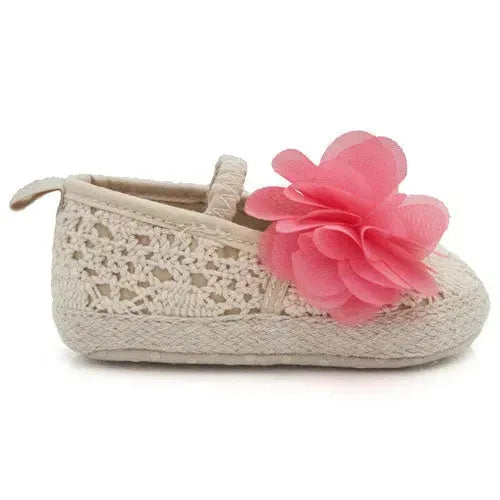 Baby ballerina's beige met roze bloem - Tiny Giggles