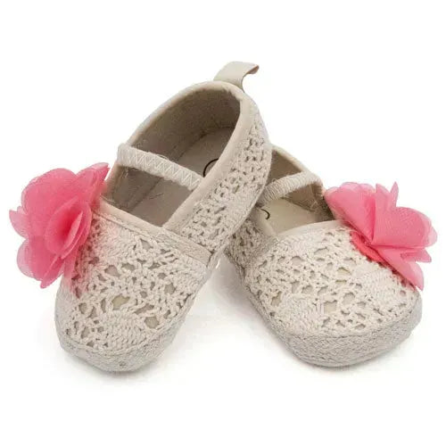 Baby ballerina's beige met roze bloem - Tiny Giggles